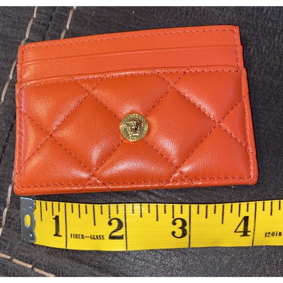 NWT Versace Mini Medusa Coral Quilted Lamb Leather Slim Card Case Wallet - Picture 8 of 10